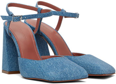 Tennarit ja kengät Amina Muaddi Suede Printed Denim Heels Sininen | CHARLOTTE PUMP BLOCK PRINTED, 3