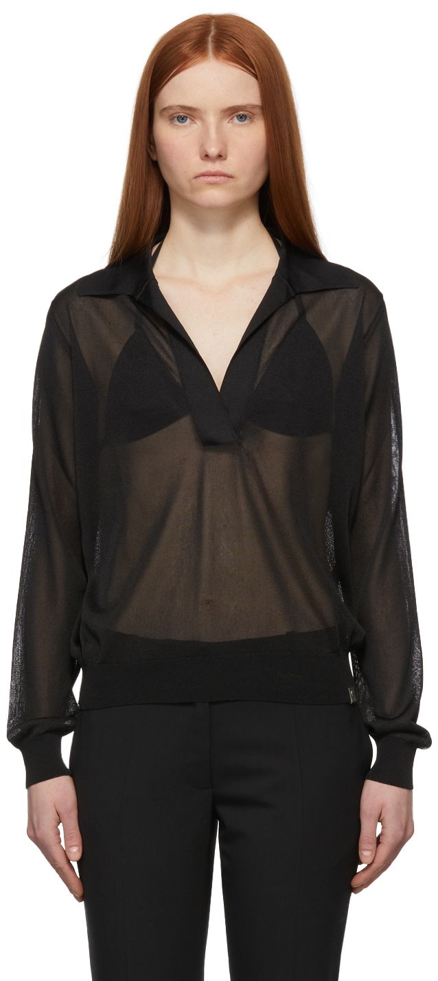 Paita 1017 ALYX 9SM Sheer Long Sleeve Polo Musta | AAWKN0139YA01.S22