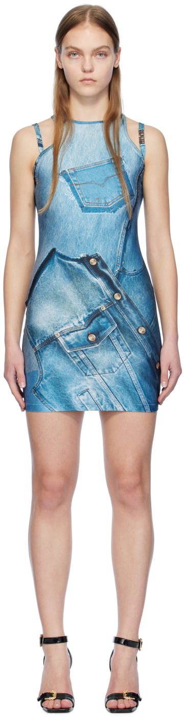 Paita Versace Jeans Couture Blue Printed Minidress Sininen | E76HAO944_EJS278