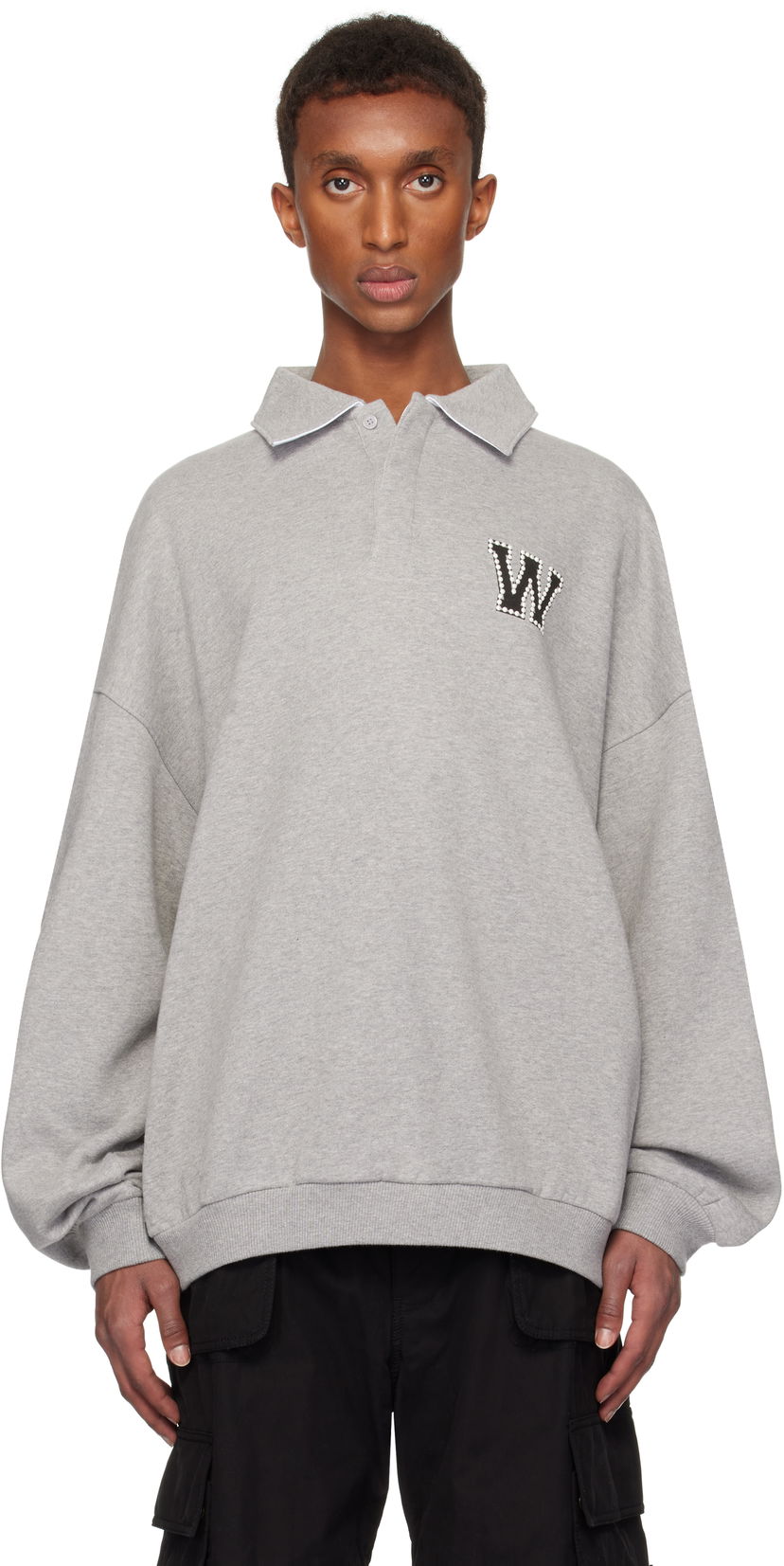 Villapaita We11done We11done Pearl Logo Polo Sweatshirt Harmaa | WD-TS3-24-739-U-MG