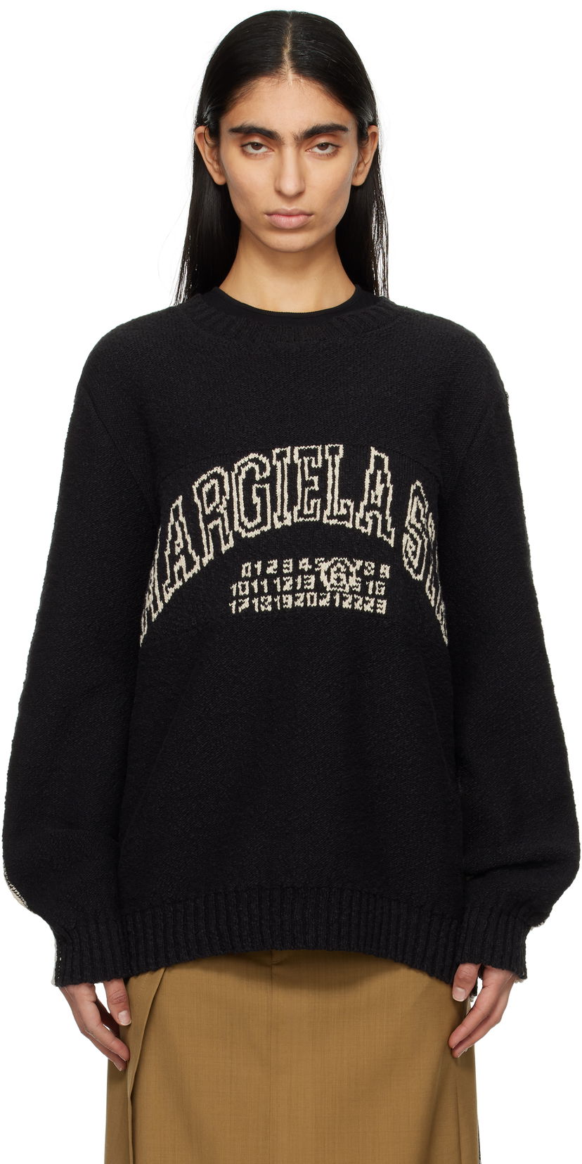 Villapaita Maison Margiela MM6 Maison Margiela Varsity Jacquard Sweater Musta | SH0HL0025 M13084