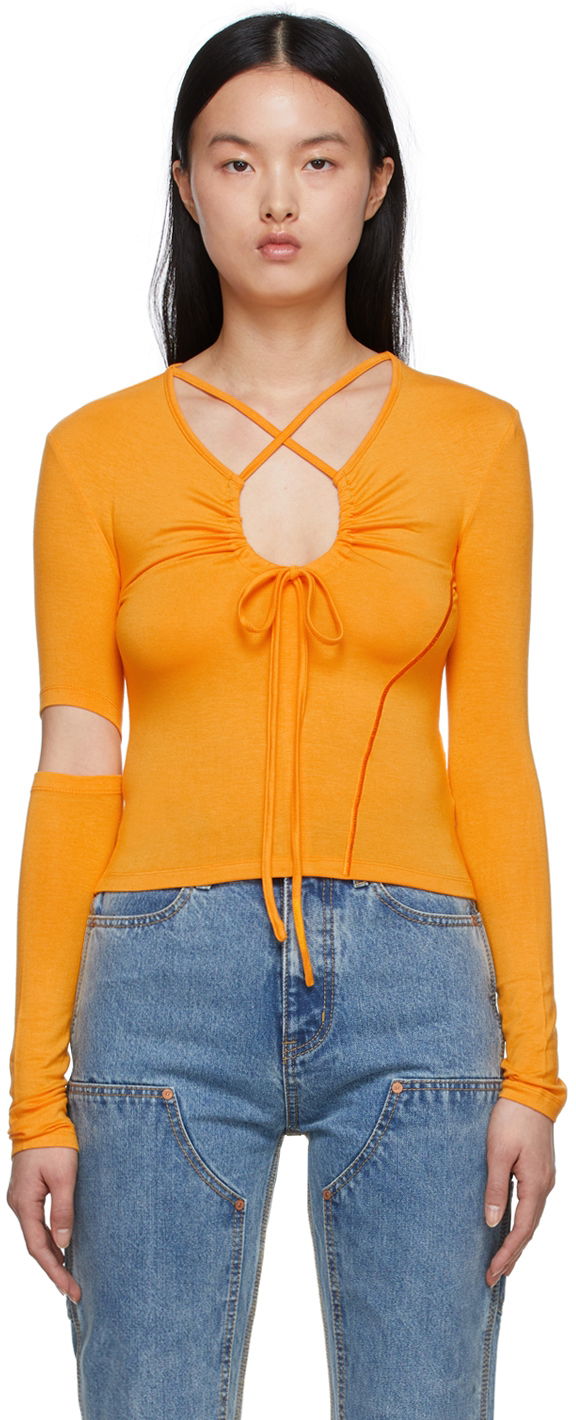 T-paita Andersson Bell Andersson Bell Edie Cutout Tie Front Long Sleeve T-Shirt Oranssi | atb717w