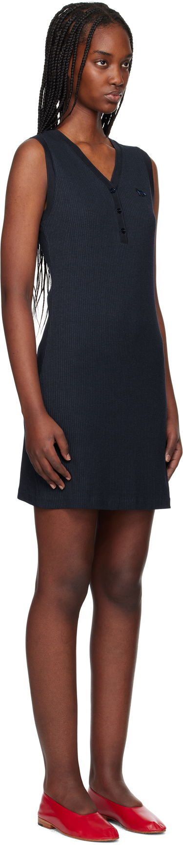 Mekko MAISON KITSUNÉ Maison Kitsuné Baby Fox Patch Ribbed Minidress Tummansininen | OW01618KJ0134, 1