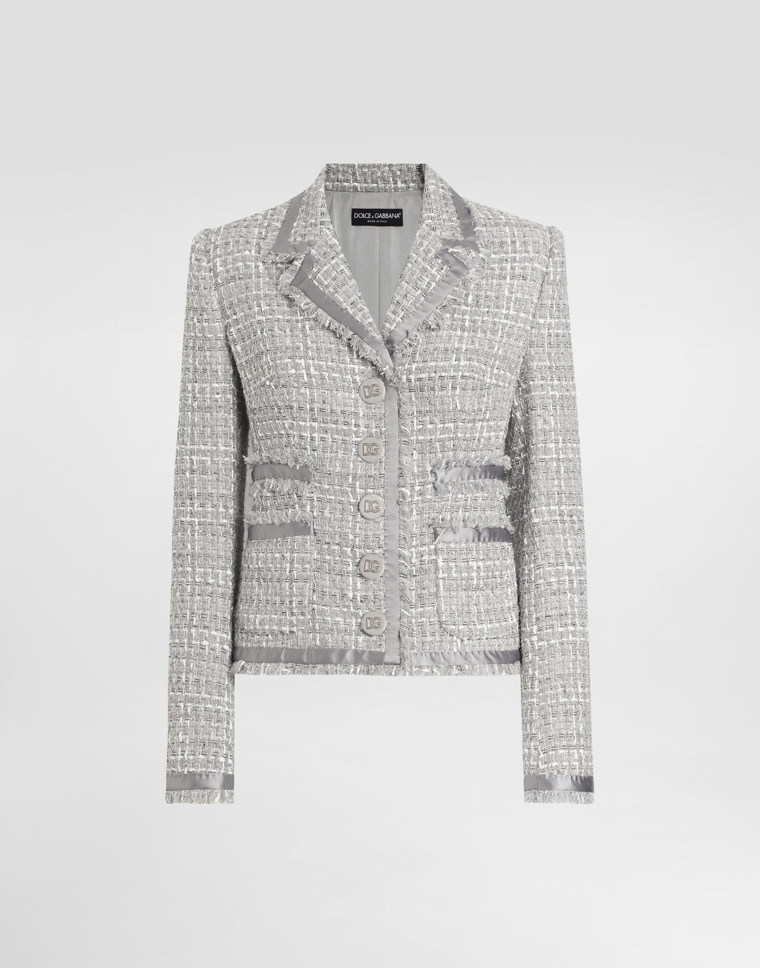 Takki Dolce & Gabbana Short Single-breasted Bouclé Jacket Harmaa | F27DITFQOABS8100, 0