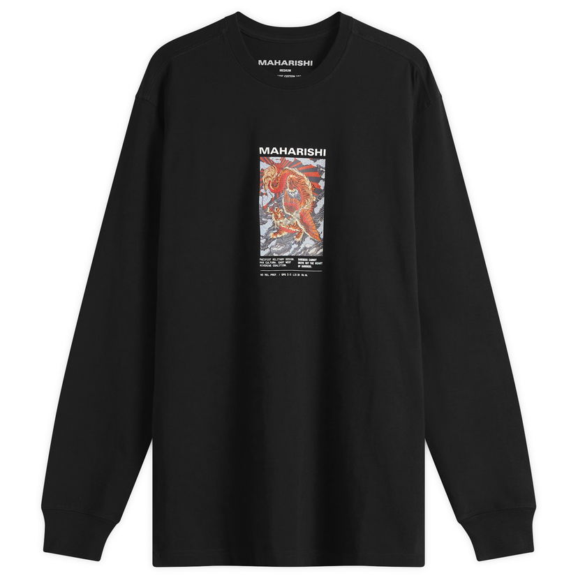T-paita Maharishi Tiger Dragon Miltype Graphic Long Sleeve T-Shirt, Size Large Musta | 1490-BLK