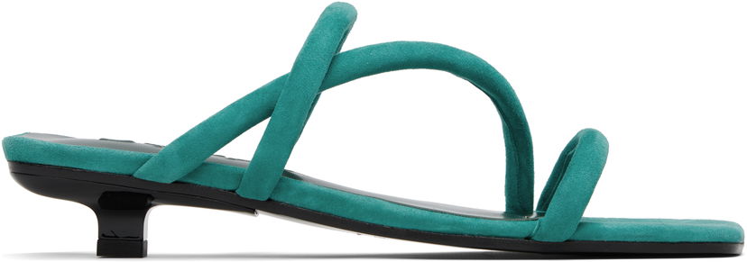 Asusteet BY FAR BY FAR Morena Kid Suede Leather Heeled Sandals Vihreä | MWFHO015KL007GR047PL