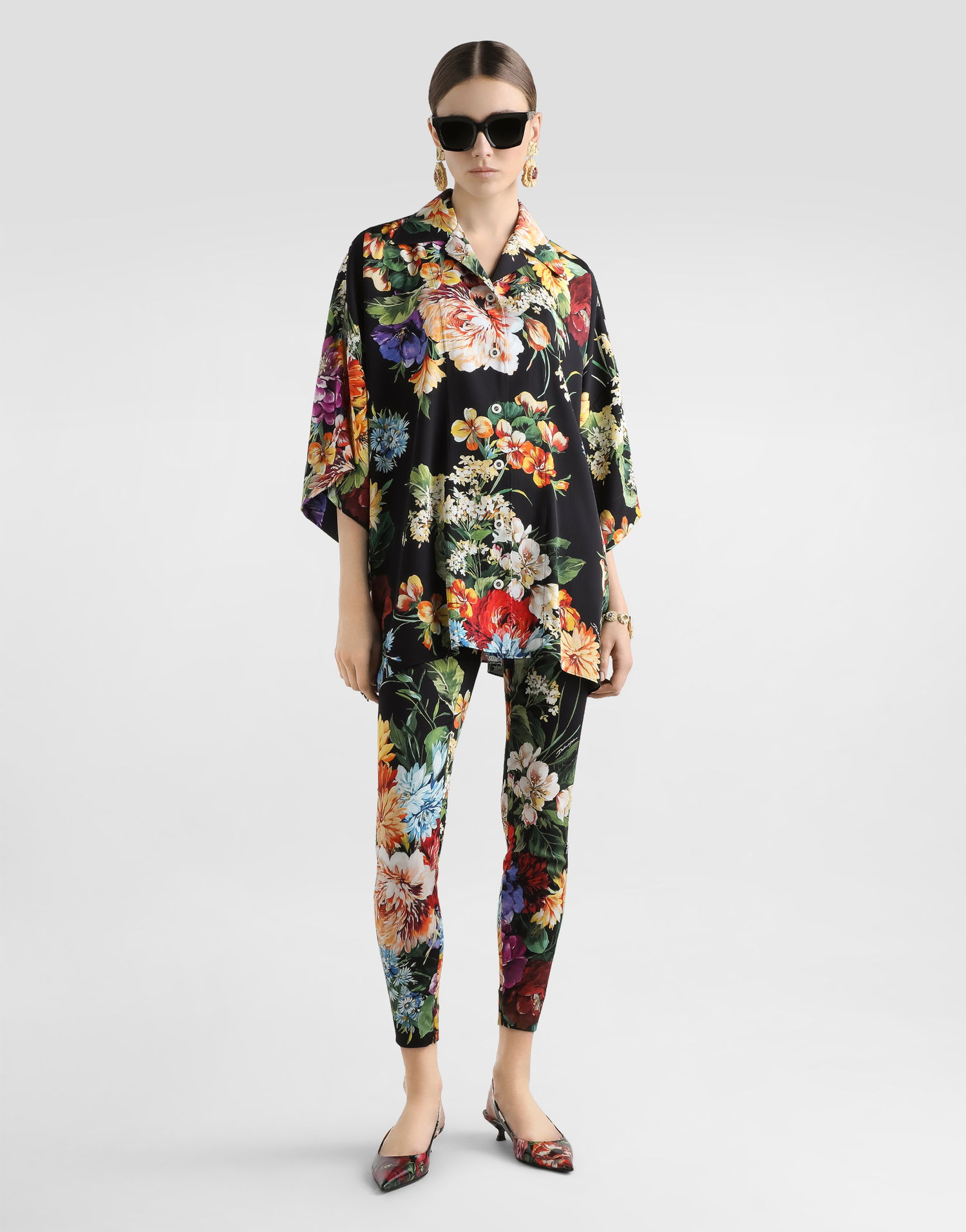 Housut Dolce & Gabbana Dolce & Gabbana Charmeuse Flower Bouquet-Print Pants Musta | FTCQ4TFSA7WHN5PC, 1