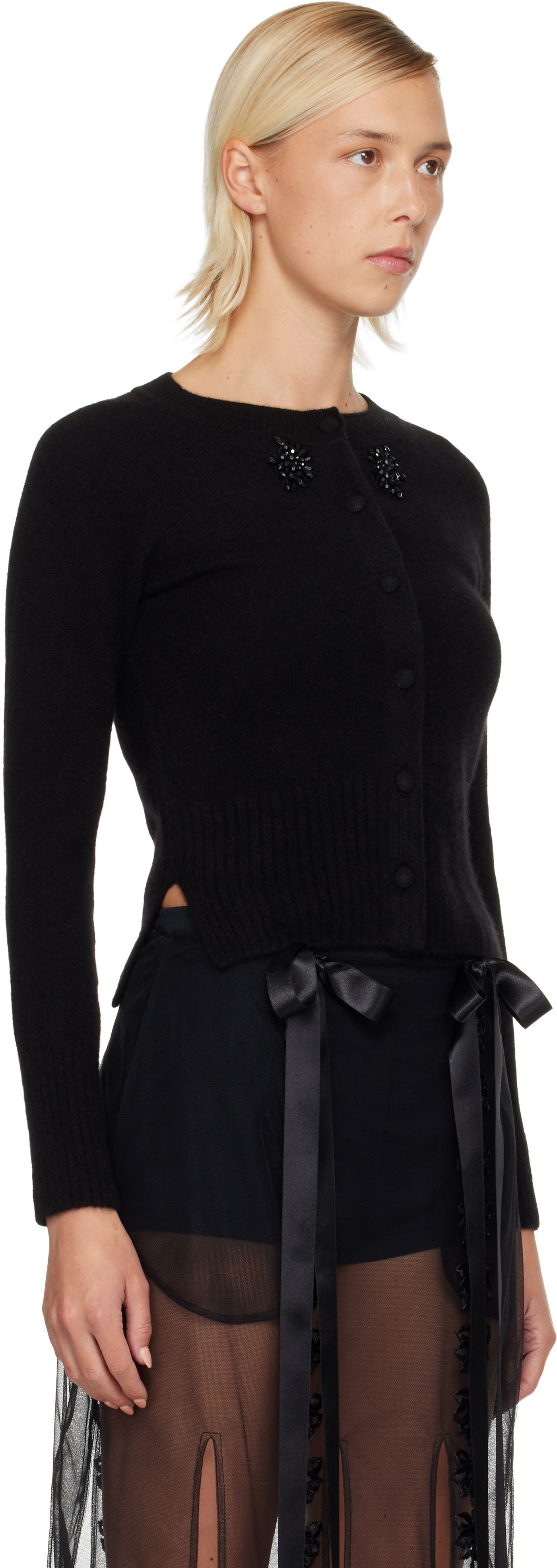Villapaita Simone Rocha Simone Rocha Embellished Cashmere Cardigan Musta | COMK3B 0667, 1