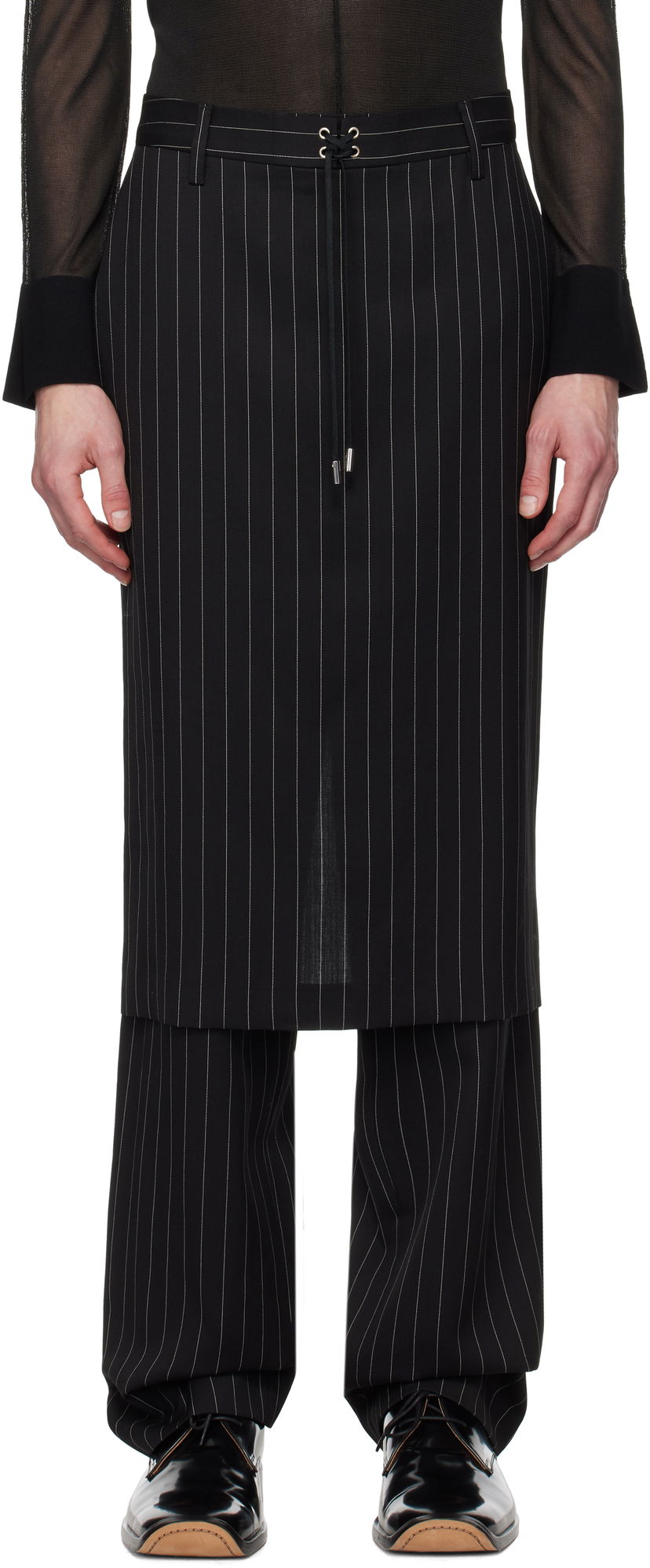 Housut Jean Paul Gaultier Jean Paul Gaultier 'The Lace-Up Suit' Pinstripe Trousers Musta | 25/33-F-PJ010-C074-0001