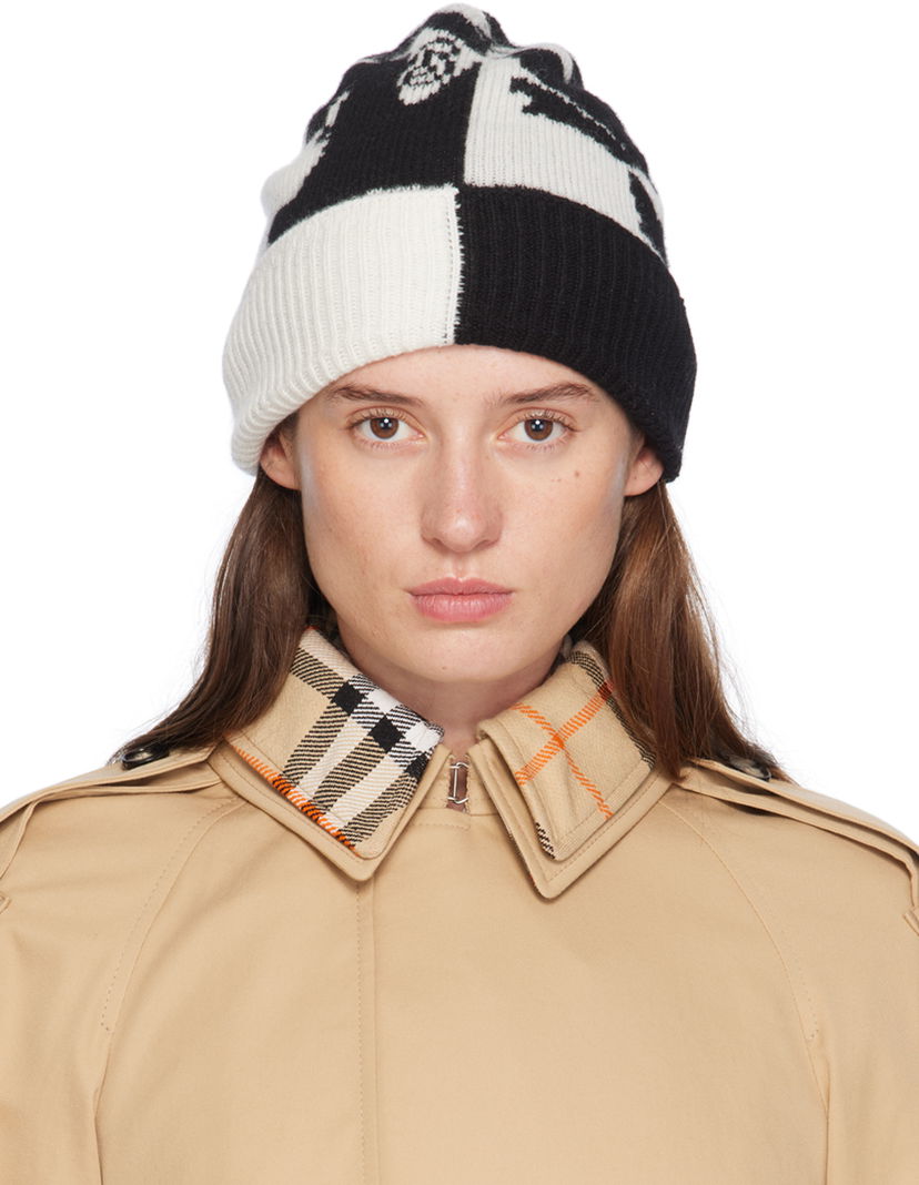 Pipo Burberry Black & White EKD Cashmere Beanie Musta | 8094497