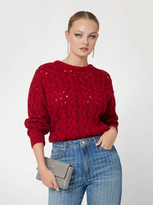 Villapaita GUESS Cable-Knit Wool-Blend Sweater Punainen | W5RR77Z3J20