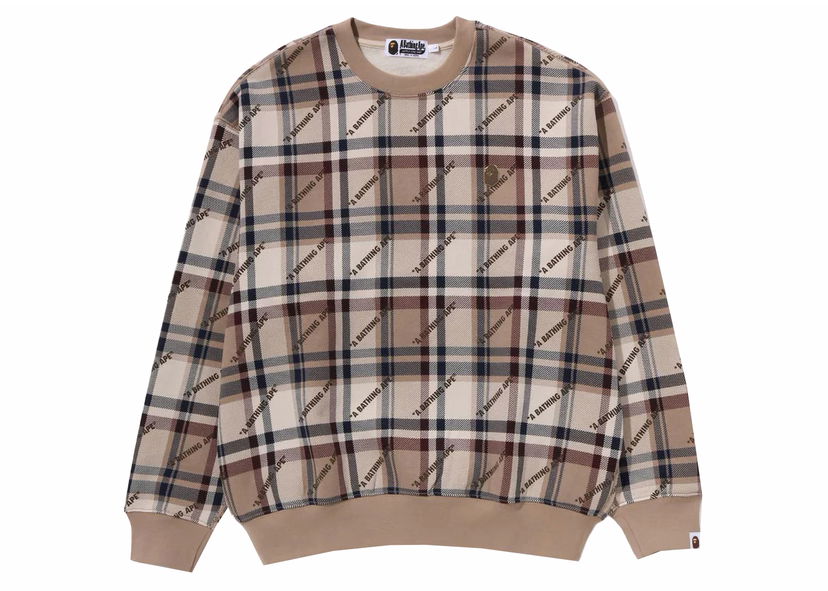 Huppari BAPE BAPE A Bathing Ape Logo Check Pattern Crewneck Beige Ruskea | 1J80-113-061