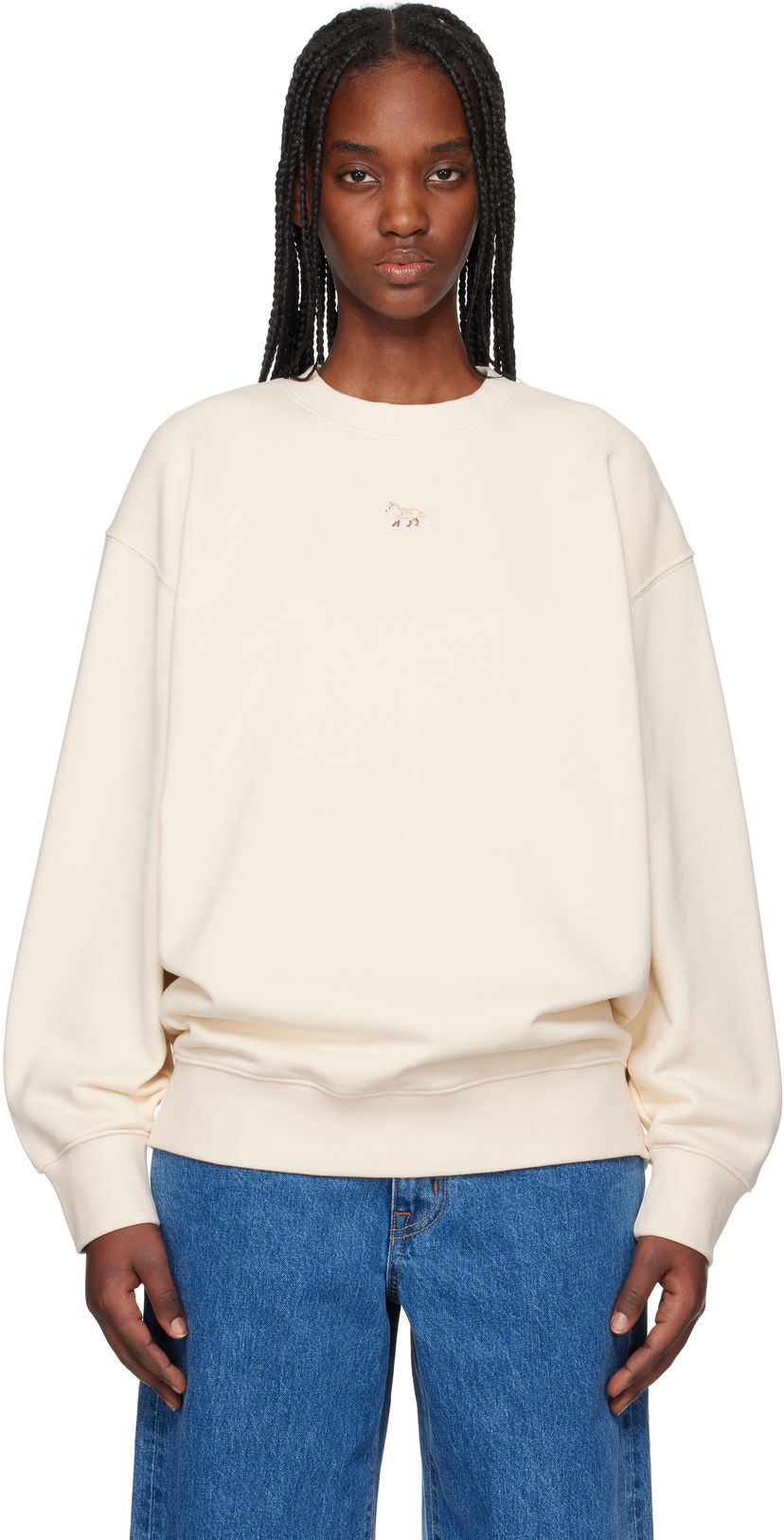 Villapaita MAISON KITSUNÉ Maison Kitsuné Baby Fox Patch Oversize Sweatshirt Beige | OW00301KM0325