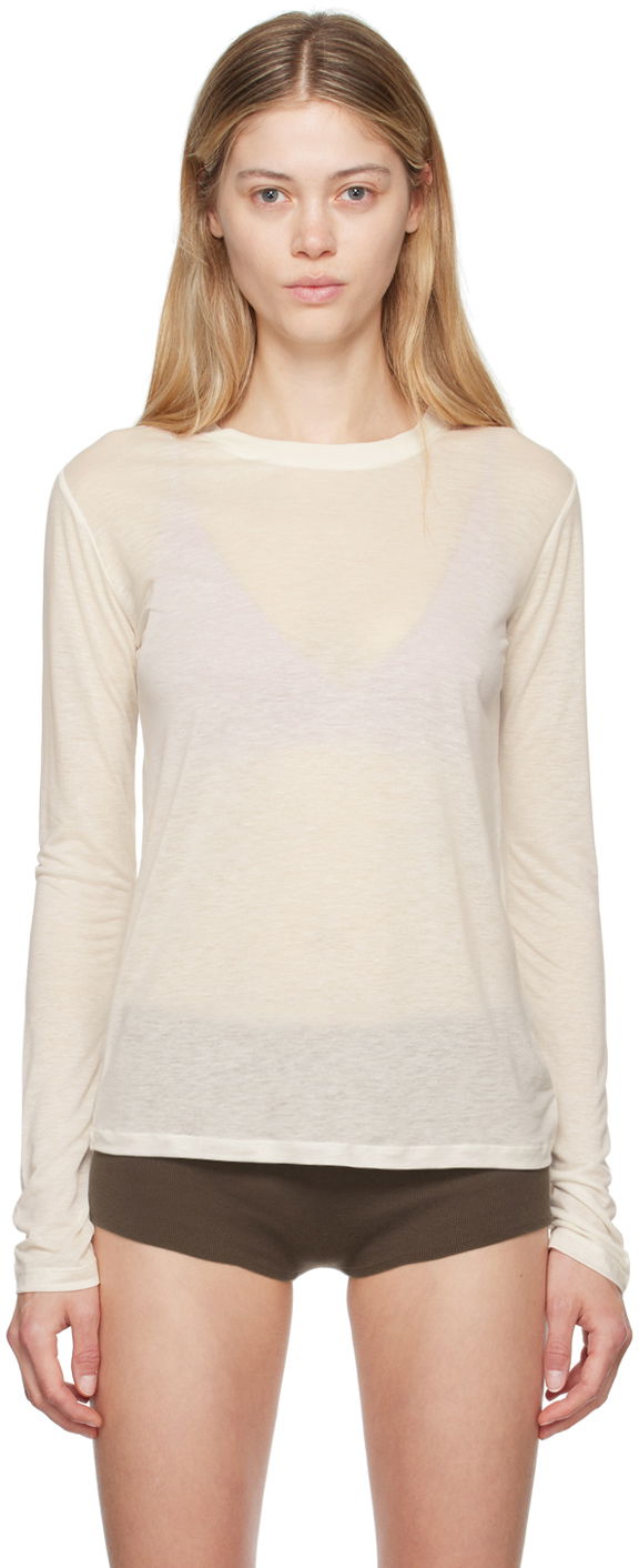 T-paita Baserange Off-White Bamboo Lyocell Long Sleeve T-Shirt Beige | TOLS-BL-000