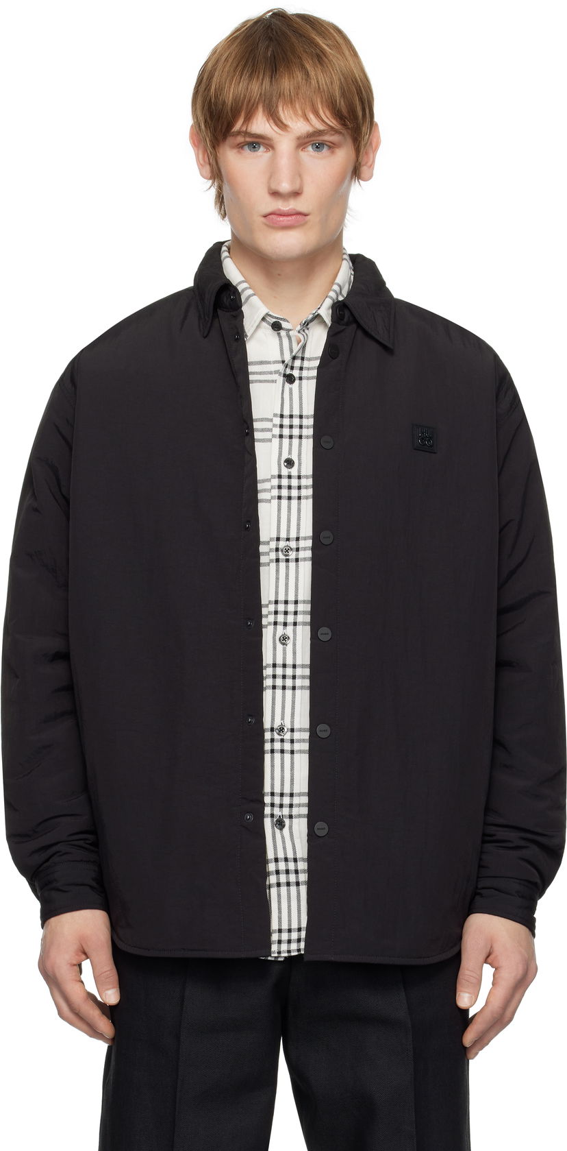 Paita BOSS Padded Overshirt With Logo Badge Musta | 50534283