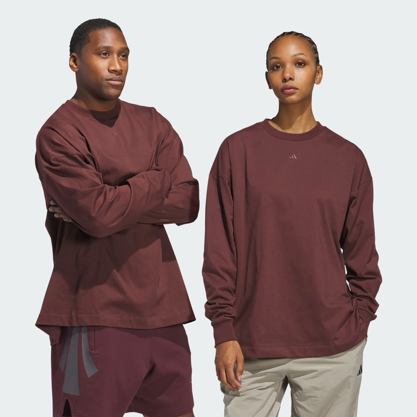 T-paita adidas Performance Basketball Long Sleeve T-Shirt Burgundia | JD6131