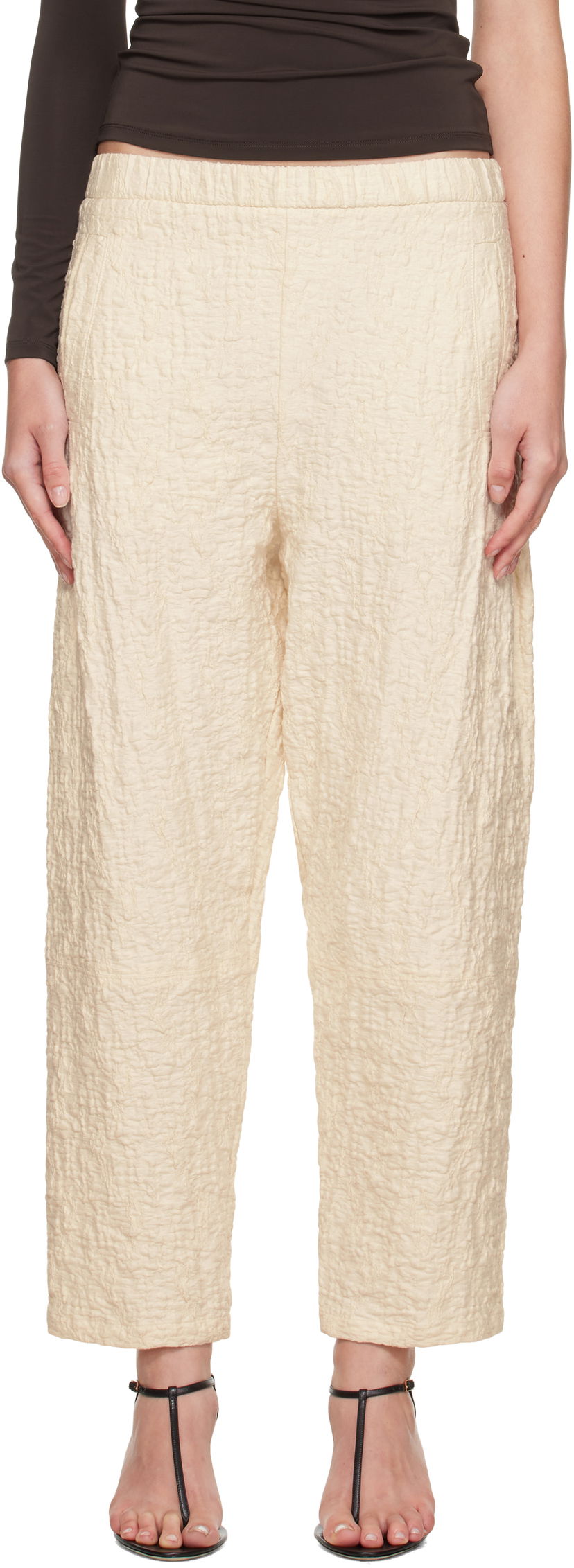 Housut Max Mara Max Mara Alamo Textured Ankle Trousers Beige | 2521786058600
