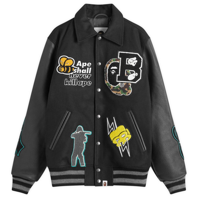 Takki BAPE A Bathing Ape BAPE Varsity Jacket Musta | 001HJK301002M-BLK