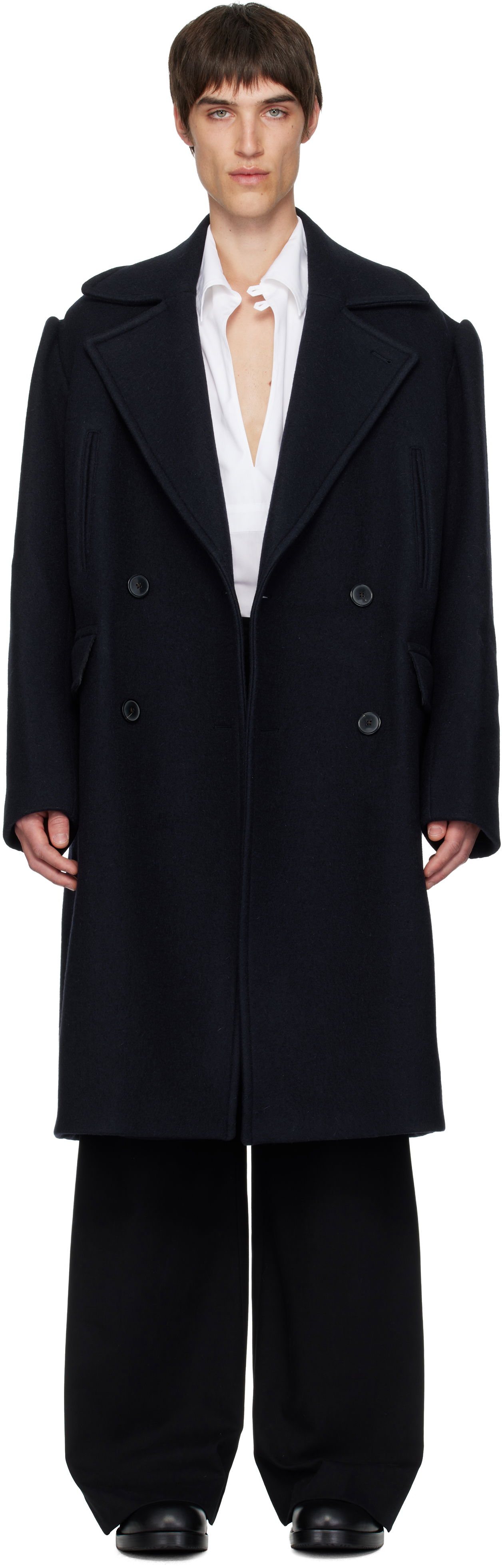 Takit Dries Van Noten Double-Breasted Wide-Lapel Coat Tummansininen | 252-020259-2215, 0