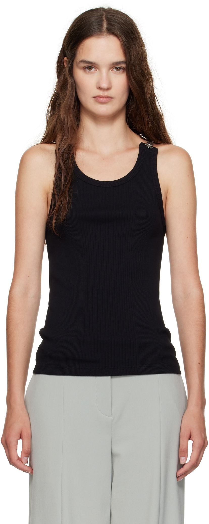 Tankkitoppi Jean Paul Gaultier Jean Paul Gaultier Overall Buckles Ribbed Tank Top Musta | 25/03-U-TO380-J014-00