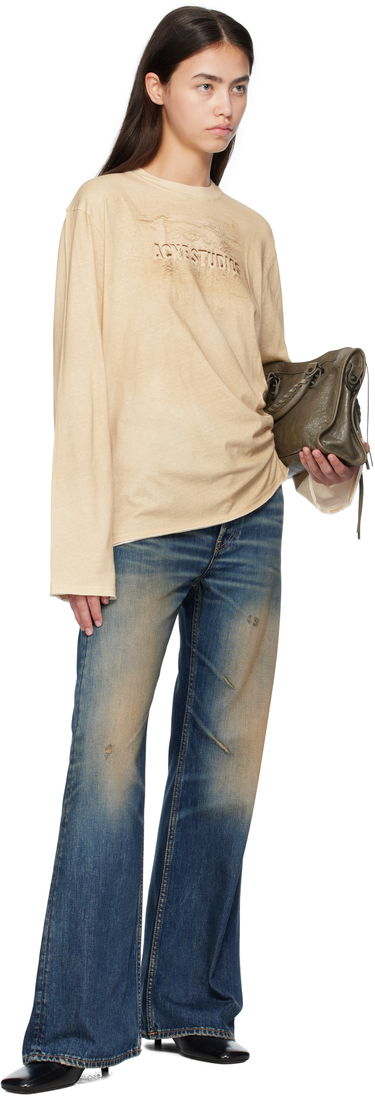 T-paita Acne Studios Acne Studios Long Sleeve Logo T-Shirt Beige | CL0361-, 3