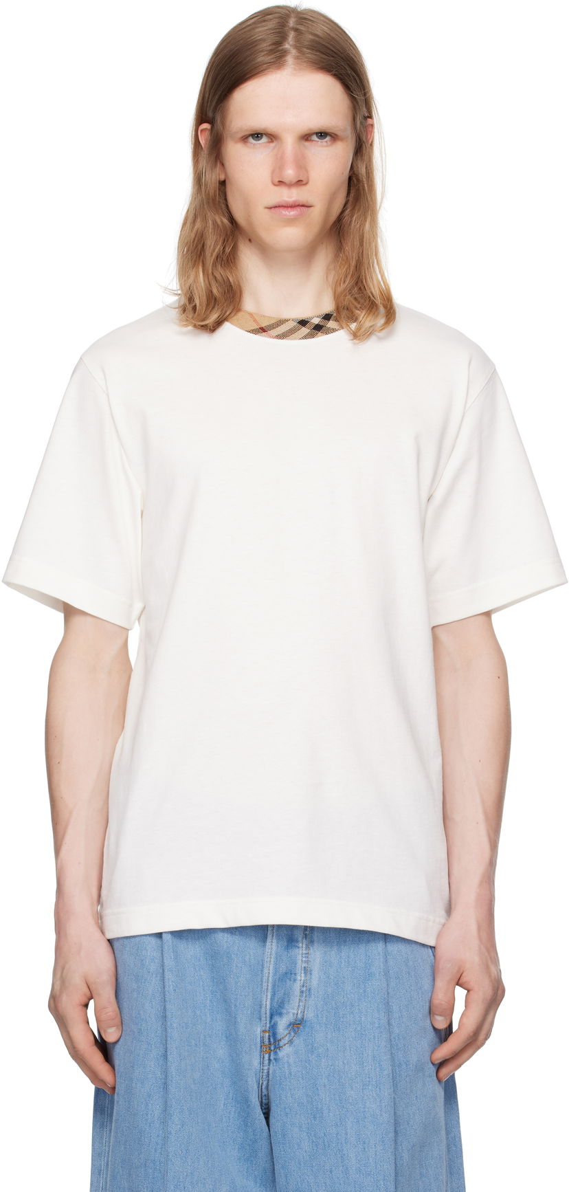 T-paita Burberry Burberry Cotton T-Shirt with Check Trim Valkoinen | 8110100