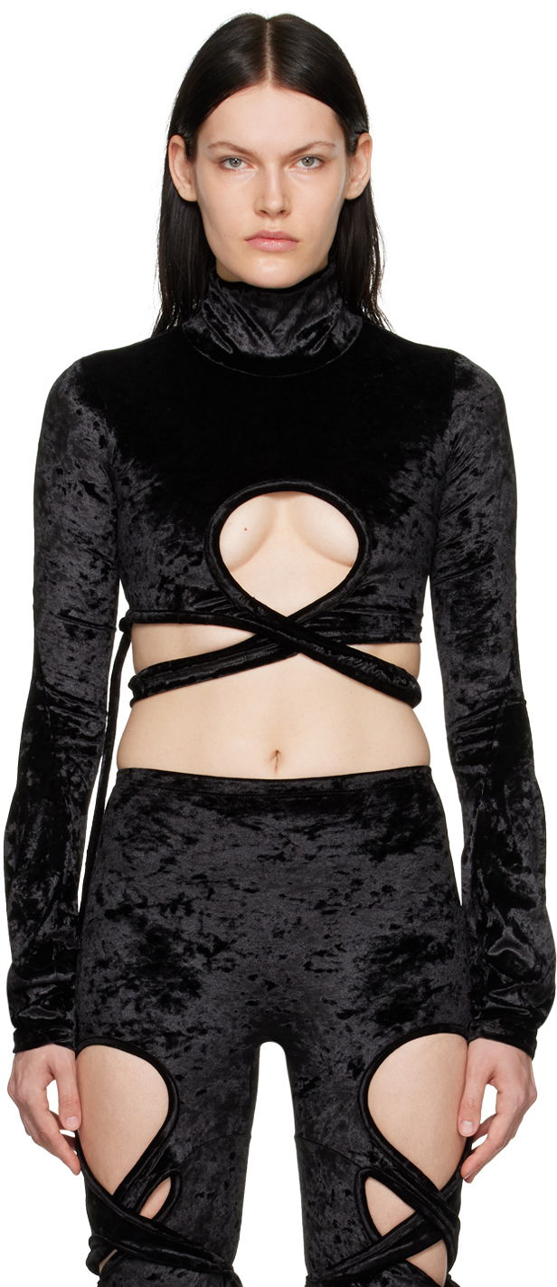 Crop top Ottolinger Ottolinger Velvet Wrap Turtleneck Top Musta | 401701