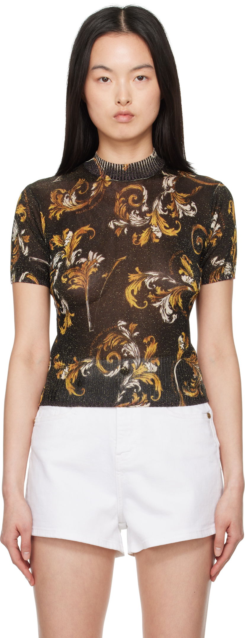 T-paita Versace Versace Jeans Couture Barocco Lurex Knit Top Musta | E78HAFM07_ECMN45
