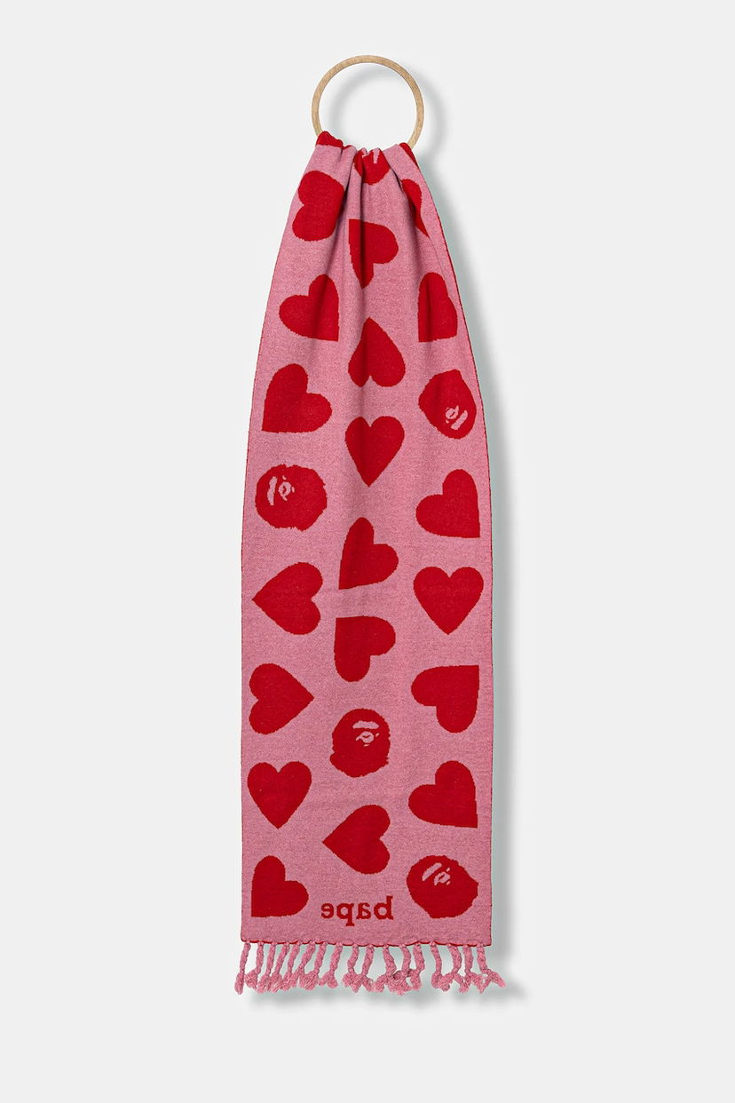 Huivi BAPE A Bathing Ape I Love Bape Wool Blend Scarf Vaaleanpunainen | 1K80282001