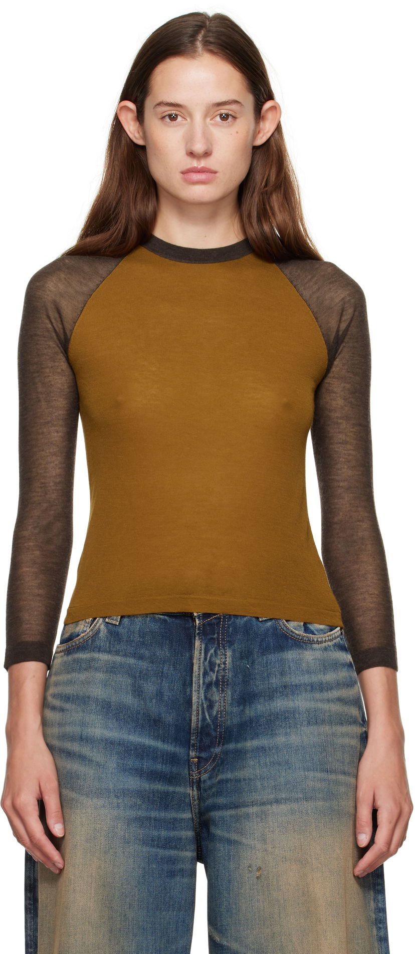 T-paita Acne Studios Acne Studios Semi-Sheer T-Shirt Ruskea | A60588-