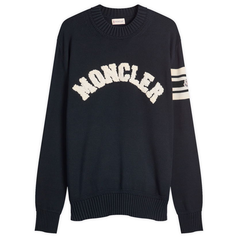 Villapaita Moncler Men's Logo Crew Neck Knitwear, Size Large Tummansininen | 9C000-09-M1367-776