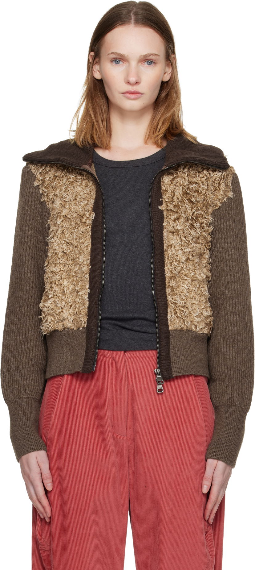 Villapaita Andersson Bell Curly Faux Fur Panel Full-Zip Knit Cardigan Monivärinen | atb1392w