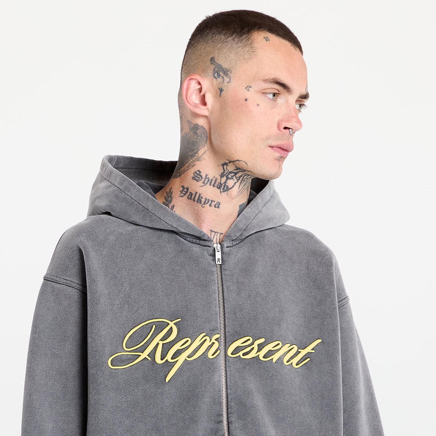 Huppari Represent Clo REPRESENT Script Logo Zip Hoodie Harmaa | MLM100025-47, 1