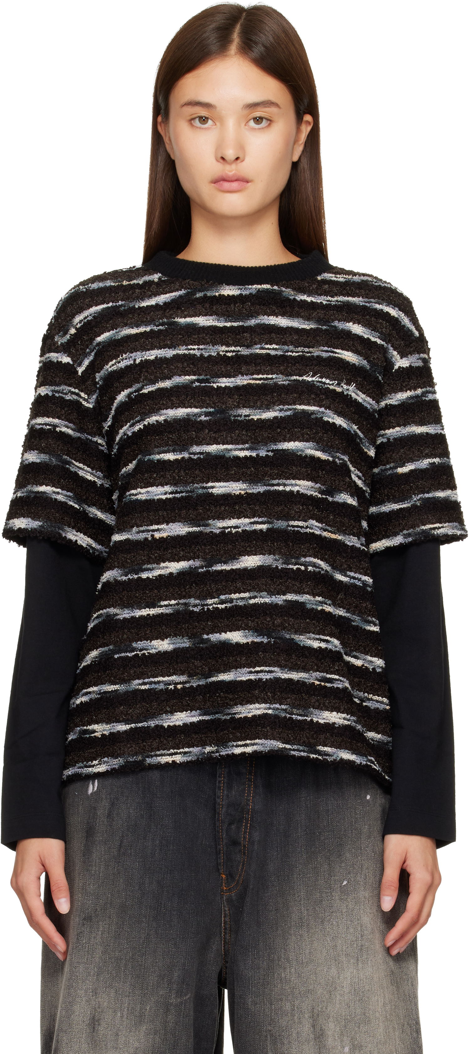 Villapaita Andersson Bell Textured Striped Short-Sleeve Layered Sweater Monivärinen | atb1373u, 0