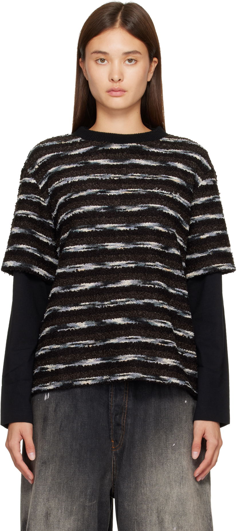 Villapaita Andersson Bell Textured Striped Short-Sleeve Layered Sweater Monivärinen | atb1373u