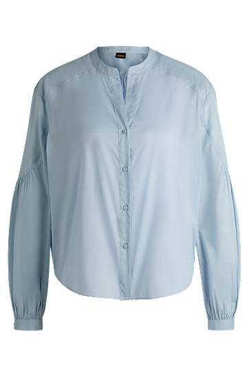 Paita BOSS Cotton Voile Regular-Fit Blouse with Wide Sleeves Sininen | 50509827