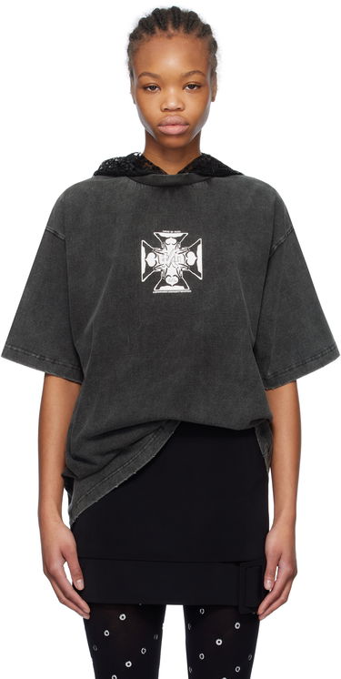 T-paita We11done We11done Heart Cross Graphic Hooded T-Shirt Harmaa | WD-TH0-25-842-U-BK, 0