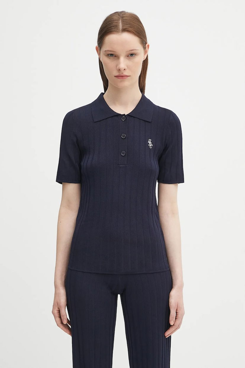 Poolopaita Sporty & Rich Sporty & Rich SRC Ribbed Polo Shirt Tummansininen | WS069620305BL106