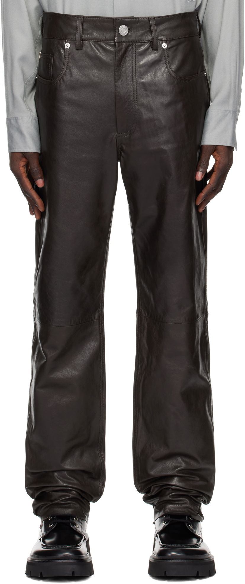 Jeans AMI Straight Fit Leather Pants Ruskea | HTR509.LH0043