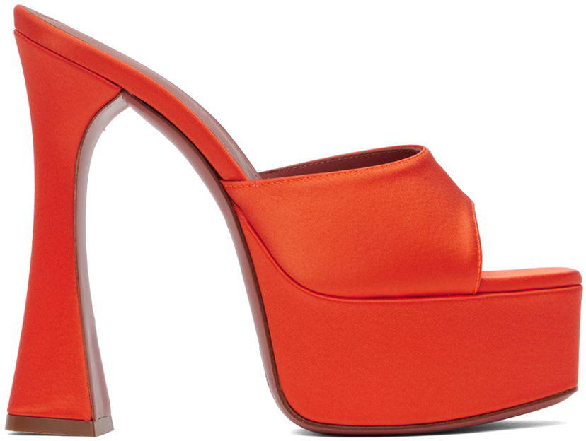 Kengänhoito Amina Muaddi Amina Muaddi Dalida Heeled Satin Platform Sandals Oranssi | DALIDA SANDAL PLATEAU SATIN