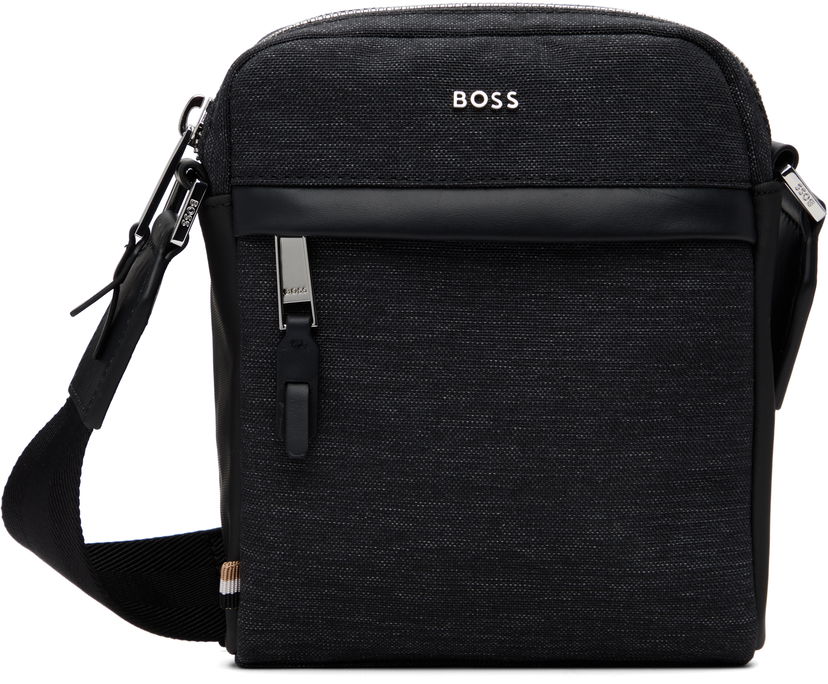 Olkalaukku BOSS Textured Fabric Crossbody Bag with Logo Hardware Musta | 50548022
