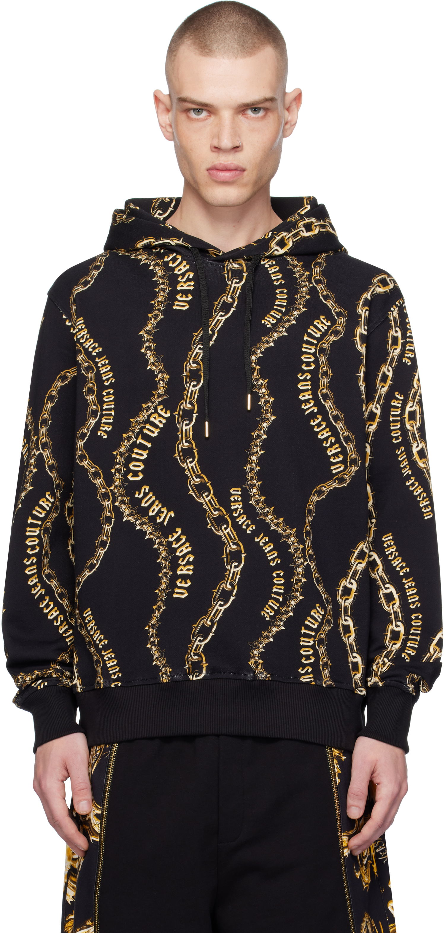 Huppari Versace Chain Couture Print Hoodie Musta | E77GAI3H0_EFS160, 0