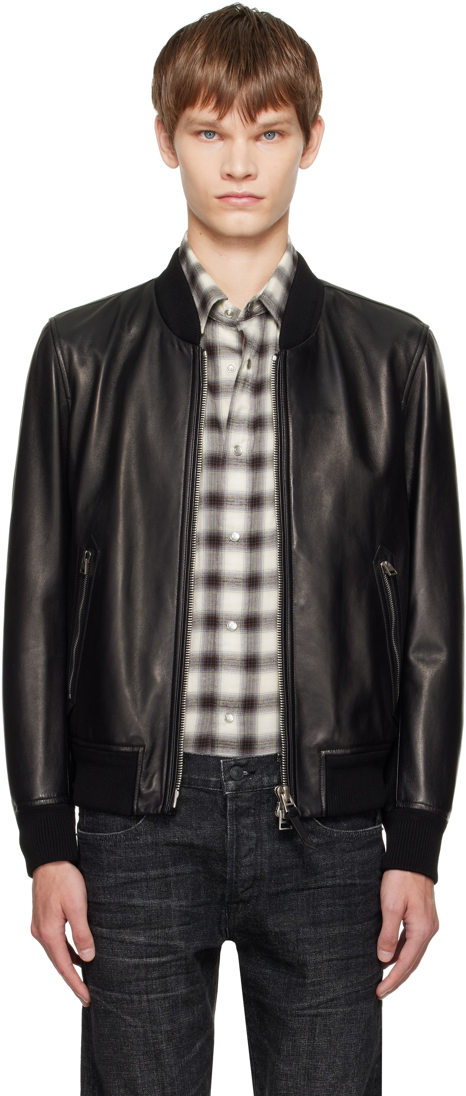 Bomber-takki Tom Ford TOM FORD Shiny Nappa Plonge Leather Bomber Jacket Musta | LBS029-LMN029, 0