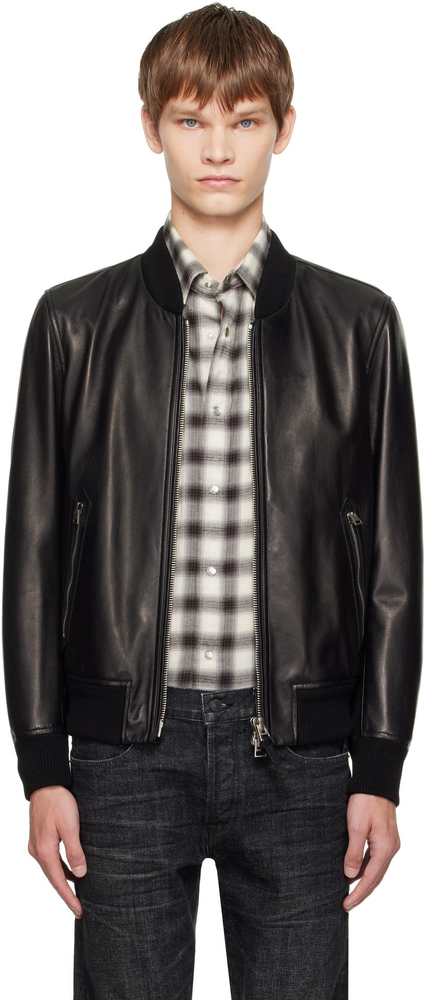 Bomber-takki Tom Ford TOM FORD Shiny Nappa Plonge Leather Bomber Jacket Musta | LBS029-LMN029