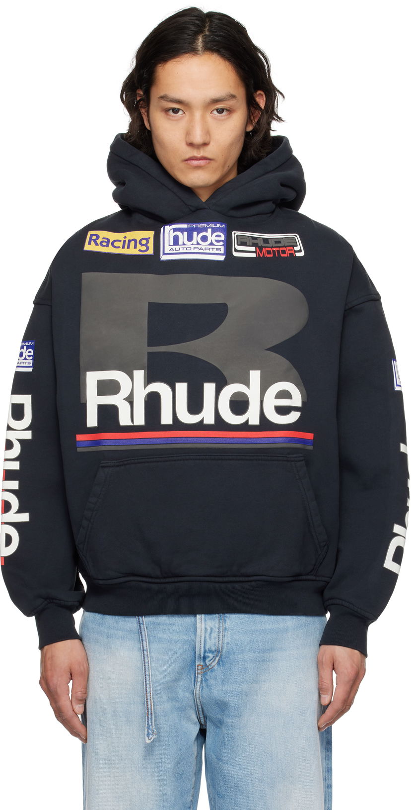 Huppari Rhude Rhude Petrol Patch Hoodie Tummansininen | RHSS25HO04012