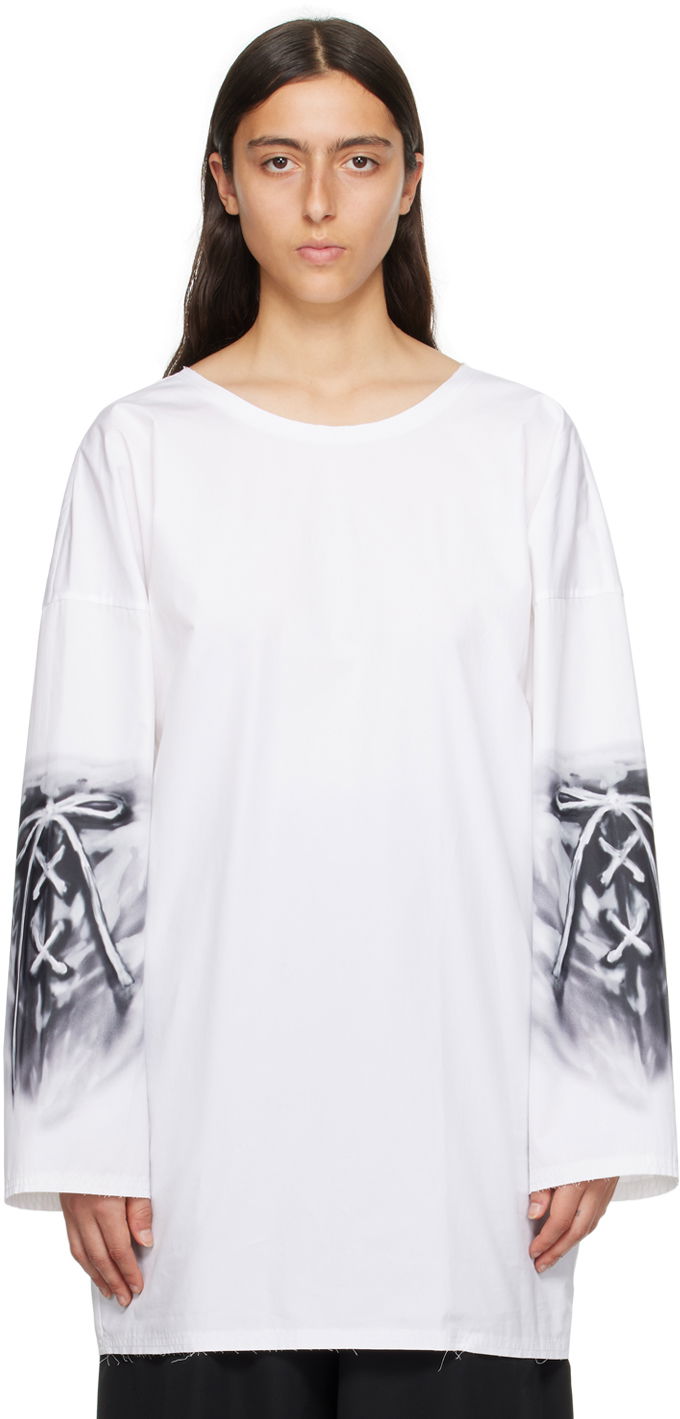 T-paita We11done Raw Edge Graphic Long Sleeve T-Shirt Valkoinen | WD-SH3-23-185-U-WH