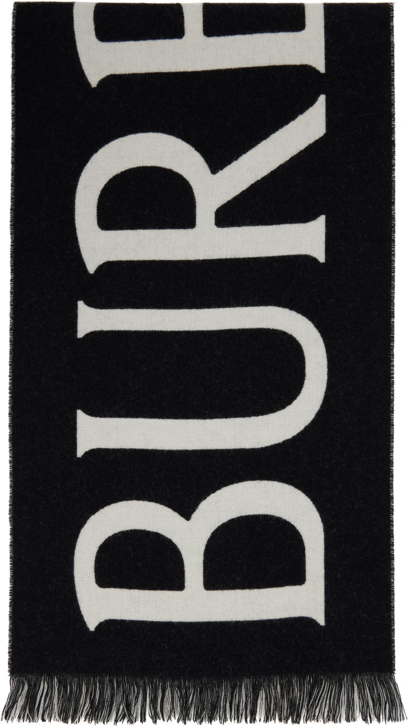 Huivi Burberry Burberry Text Wool Scarf Musta | 8109563