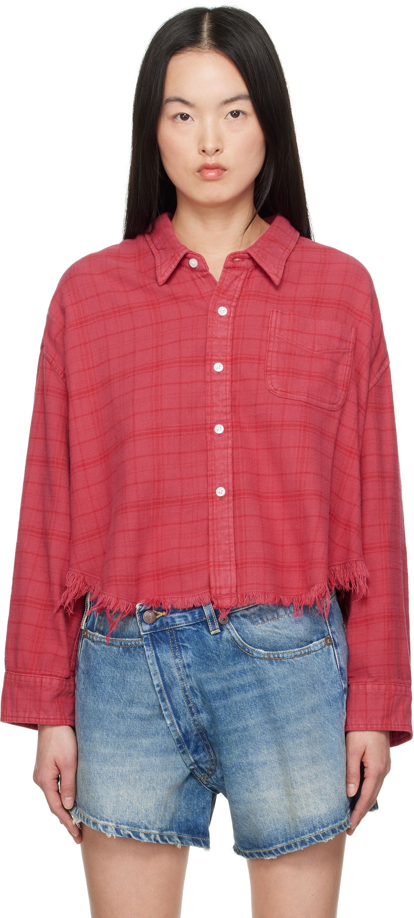 Paita R13 R13 Drop Neck Cropped Shirt Punainen | R13WR150-R505B