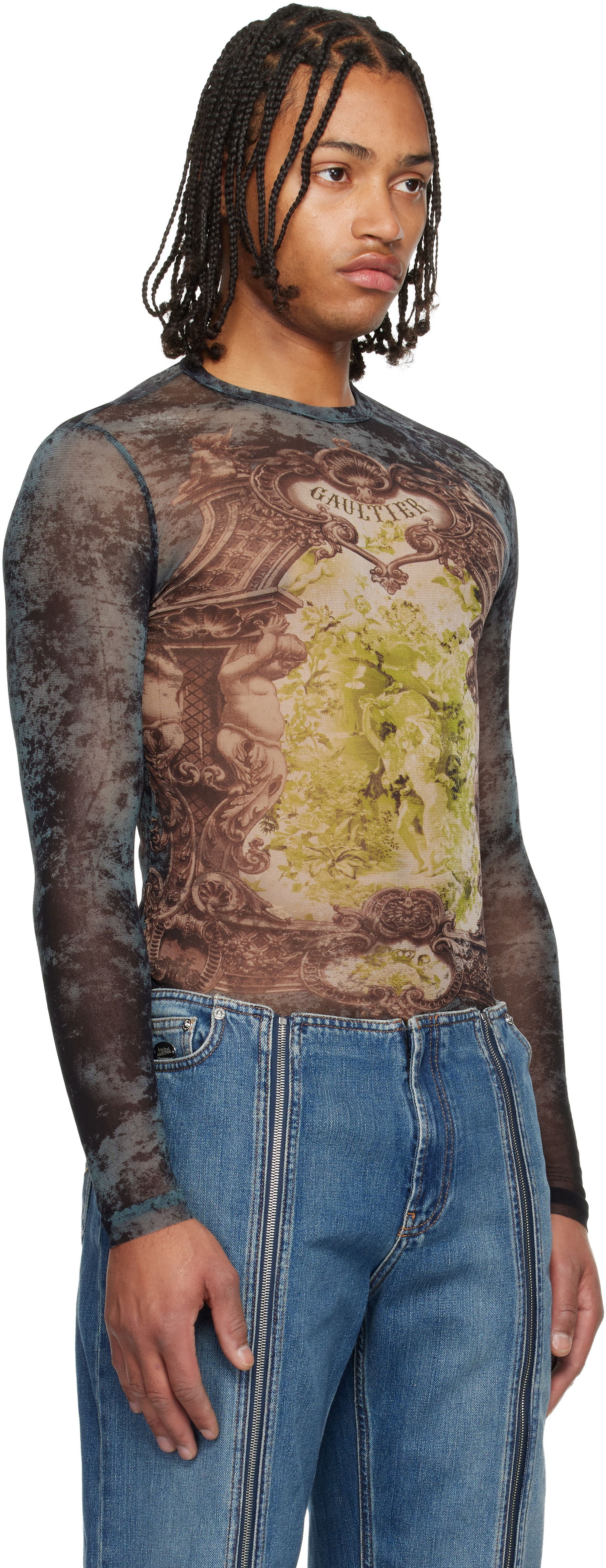T-paitoja ja toppeja Jean Paul Gaultier The Blue Médaillon Printed Long Sleeve Mesh Top Monivärinen | 25/04-W-TO305-M006P-005740, 1