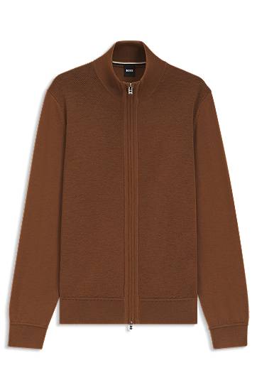 Villapaita BOSS Virgin Wool Zip-Up Cardigan Ruskea | 50543153